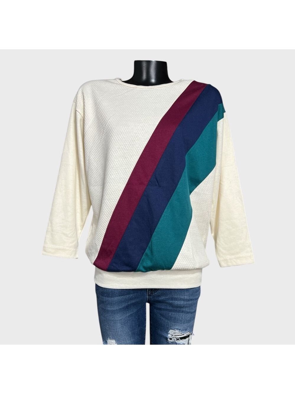 VTG 1980s NEW Orbit Sport Long Sleeve Top Color Block Single Stitch Swiss Dot